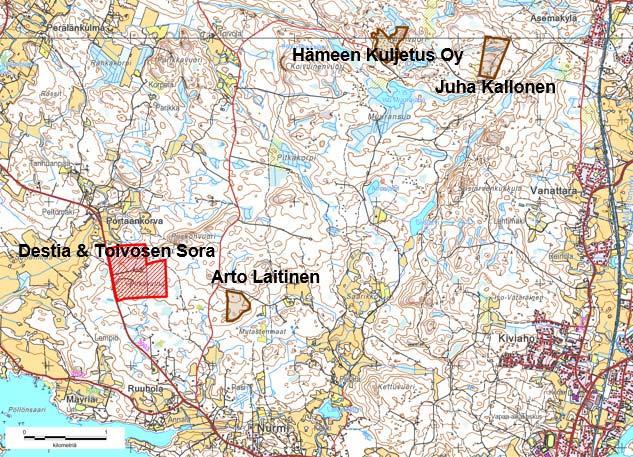 Kuva 26. Hankealueen lähellä olevat kiviainesten ottoalueet.