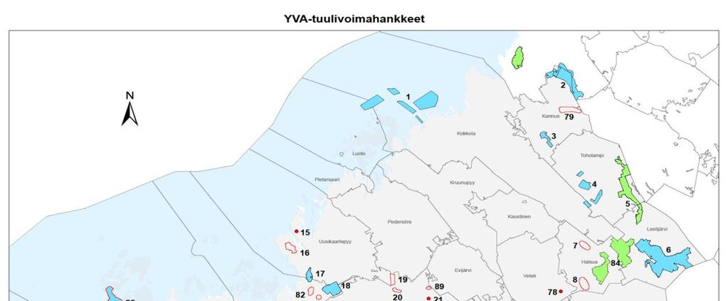 YVA-tuulivoimahankkeet Tuulivoima hankkeita 91 kpl vuodesta 2007