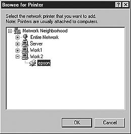5. Napsauta tietokonetta tai palvelinta, joka on liitetty jaettuun tulostimeen, sekä jaetun tulostimen nimeä ja valitse sitten OK.