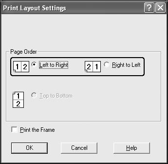 3. Valitse, missä järjestyksessä sivut tulostetaan kullekin arkille.. Jos haluat tulostaa sivujen ympärille kehykset, valitse Print the Frame (Tulosta kehys) -valintaruutu.