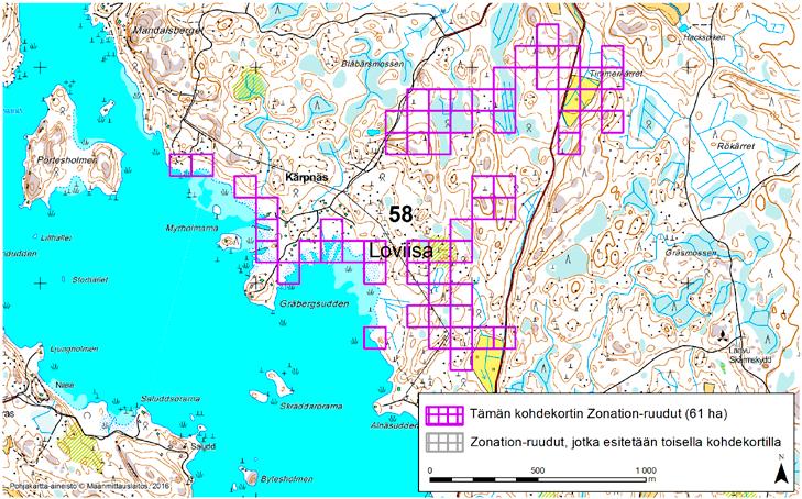 Loviisa, Zonation-aluetunnus 58 LOVIISA (58) Alue sijaitsee Loviisan lounaisosissa Kärpnäsin kylän ympäristössä.