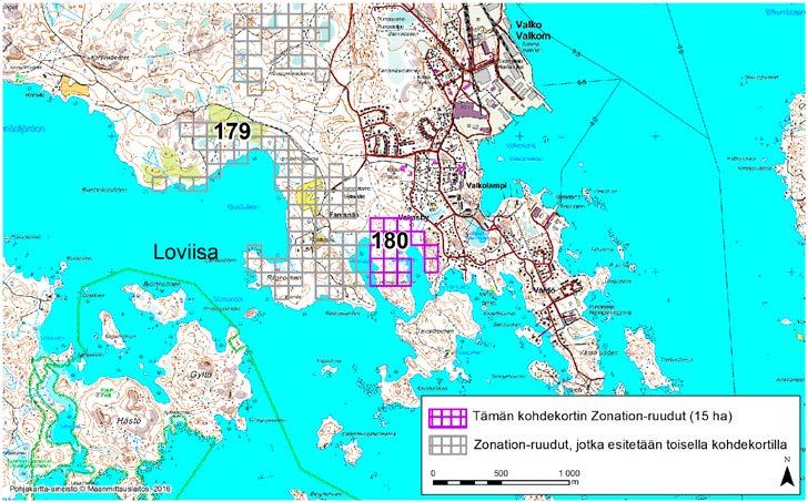 Loviisa, Zonation-aluetunnus 180 LOVIISA (180) Alue sijaitsee Loviisan keskustan eteläpuolella ja Valkon satama-alueen länsipuolella Fantsnäsin kylässä.