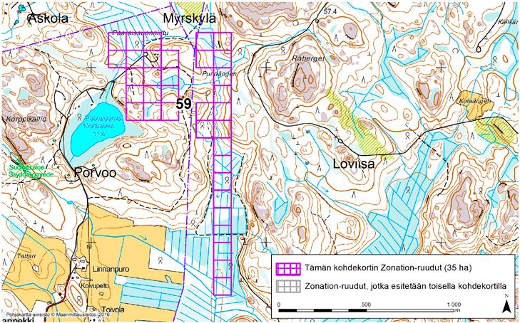 Loviisa Porvoo Myrskylä, Zonation-aluetunnus 59 LOVIISA PORVOO MYRSKYLÄ (59) Alue sijaitsee Loviisan luoteisosissa, Porvoon koillisosissa ja pieneltä osin Myrskylän eteläosissa Linnanpekin kylän