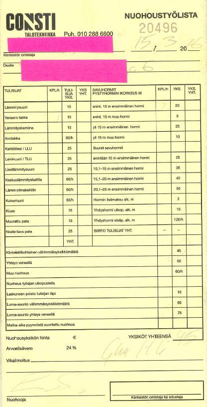 Nuohoustodistus NYKYINEN PELASTUSLAKI: 60 : Nuohoojan tulee antaa asiakkaalle todistus suoritetusta nuohouksesta.