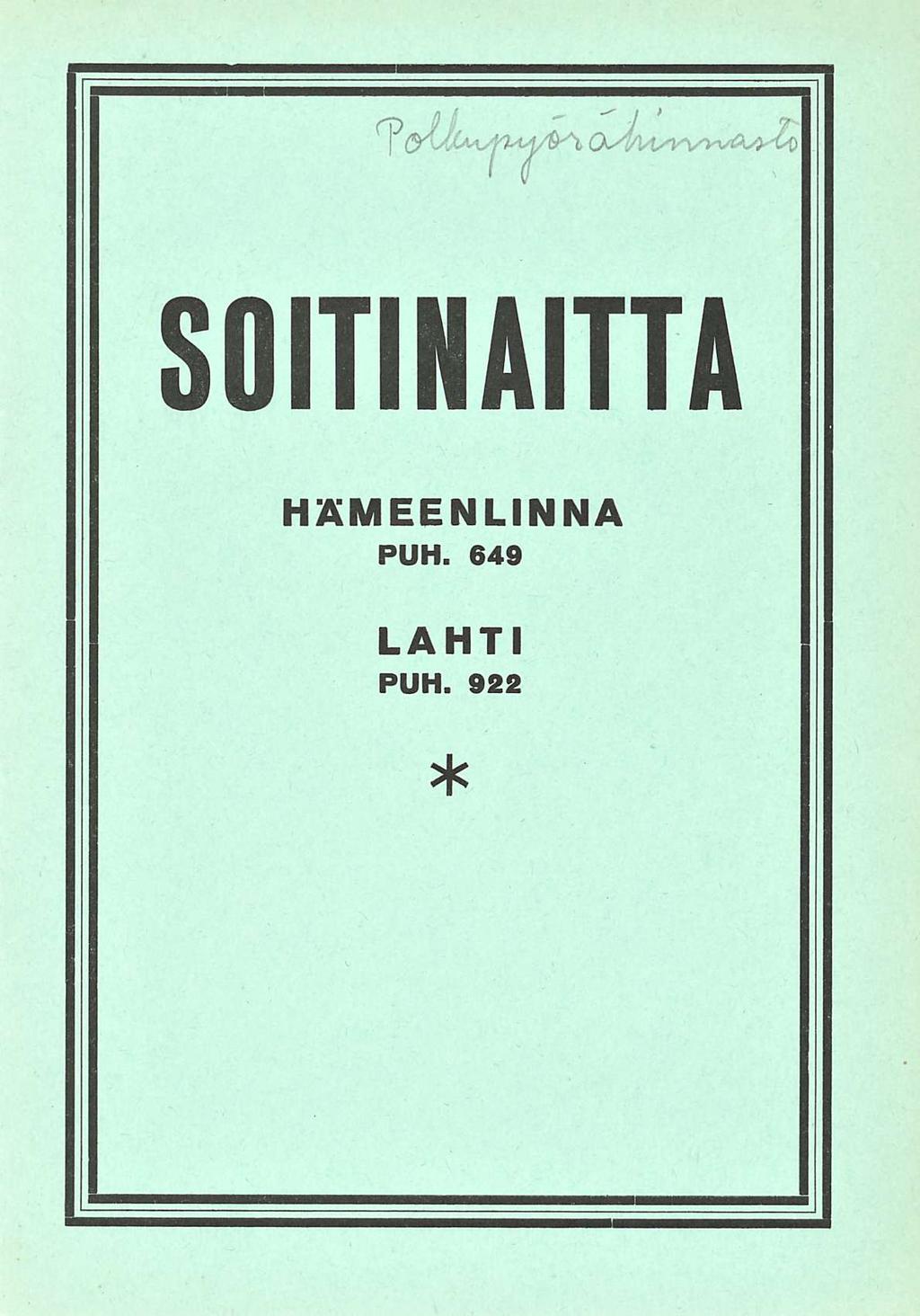 Polkupyörähinnasto SOITINAITTA