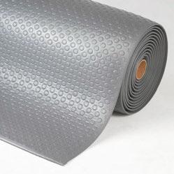 Liukastumisenesto R10 koodin DIN51130 ja BG-säännön BGR181 mukaan. Ainutlaatuinen piikivikuviointi on erittäin mukava käytössä. Paino 4,2 kg/m2. Värit: harmaa, musta/keltainen.