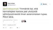 prosentin luokkaa ). Viesti päätyi Lepomäen tietoon, joka twiittasi siitä. Kuvassa jääkiekkoilijan kasvot, jossa verinen suu ja vain muutama katkennut hammas.