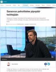 Yrittäjä Jari Sarasvuo on pahoitellut tiistaisen A2-kannabisillan aikana lähettämiään twiittejä lähetykseen osallistuneesta pipopääksi kutsutusta miehestä.