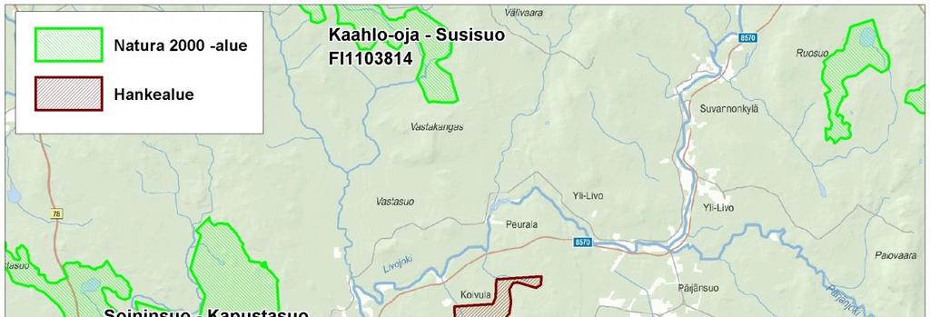 Kuva 6-6. Hankealueen lähimmät Natura-alueet. (Pohjakartta (C) Maanmittauslaitos lupanro 3/MML/11) 6.2 