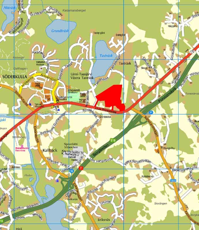 Kaava-alueen sijainti kunnan opaskartalla Sipoon kunnan mittaus- ja