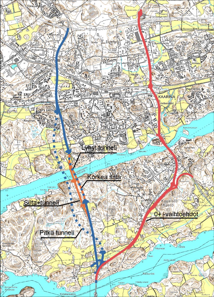 EIMI -indikaattorijärjestelmän käyttö tiehankkeiden ympäristövaikutusten arvioinnissa JOHDANTO 17 Vaihtoehto Silta+tunneli eroaa Korkea silta vaihtoehdosta siten, että Kuusistonsalmi ylitetään 8