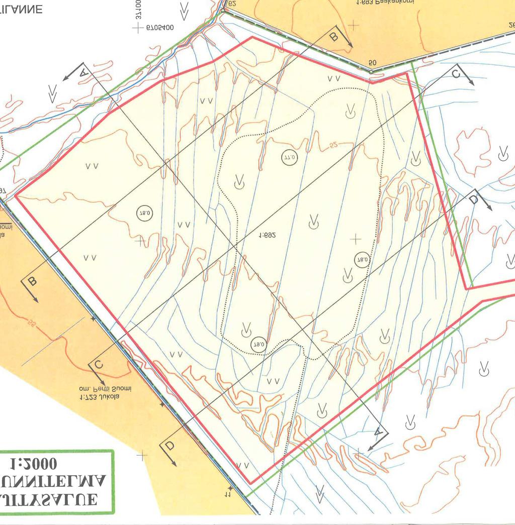 1:2000 D MERKINNÄT Pxxx Tehty puristinheijarikairaus Pxxx Häiriintynyt maanäytesarja C Pxxx Asennettu pohjavesiputki B D A C B A