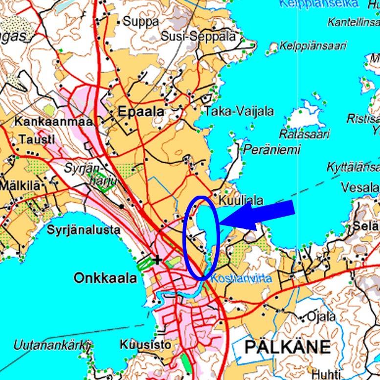 2. TIIVISTELMÄ 2.1. Sijainti Kaava-alue sijaitsee Pälkäneellä Lahdentien itäpuolella Pälkäneveden rannalla. Kaava-alue on määritetty Epaala-Kuulialan osayleiskaavassa.