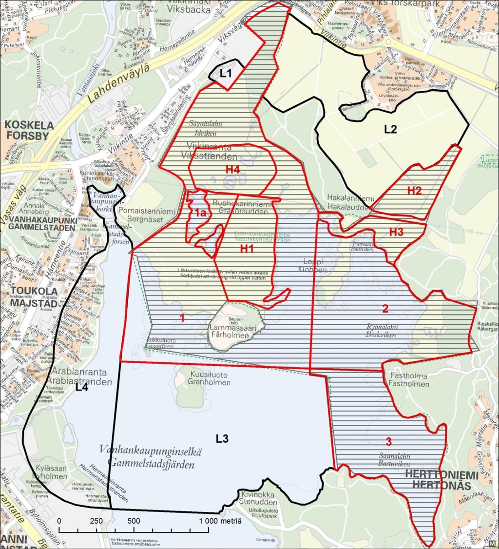 Kuva 1. Vanhankaupunginlahden seuranta-alue osa-alueineen vuosina 2 212.