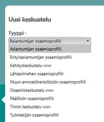 Tiimini keskustelut, uuden lisäys Keskustelun lisääminen aloitetaan napauttamalla Lisää uusi Valitse keskustelun Tyyppi ja Ajankohta Jos ajankohta ei ole