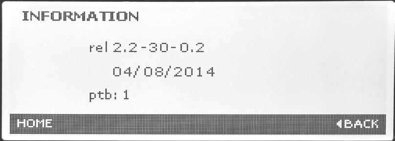 Poistu valikosta painamalla HOME tai BACK. Tietovalikko INFORMATION-valikosta löytää säädintä koskevat tiedot: Laiteversio: XW777K/tuoteperhe/EEPROM-versio.