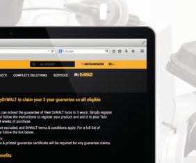 Näitä tuotteita koskee 1 vuoden vakiotakuu. Voit tarkistaa sivuiltamme mydewalt.