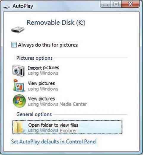 Kuvien kopioiminen tietokoneeseen ilman PMB -ohjelmaa 3 Napsauta [Open folder to view files] (Tarkastele tiedostoja avaamalla kansio) (Windows XP:ssä [Open folder to view files] t [OK]), kun ohjattu