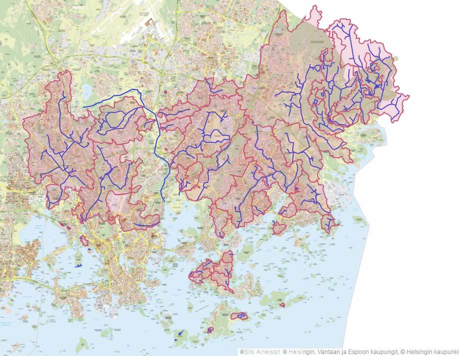 Helsingin pienvedet noin 30 40 puroa riippuen laskentatavasta Suurin osa Helsingin maapinta alasta on jonkun puron