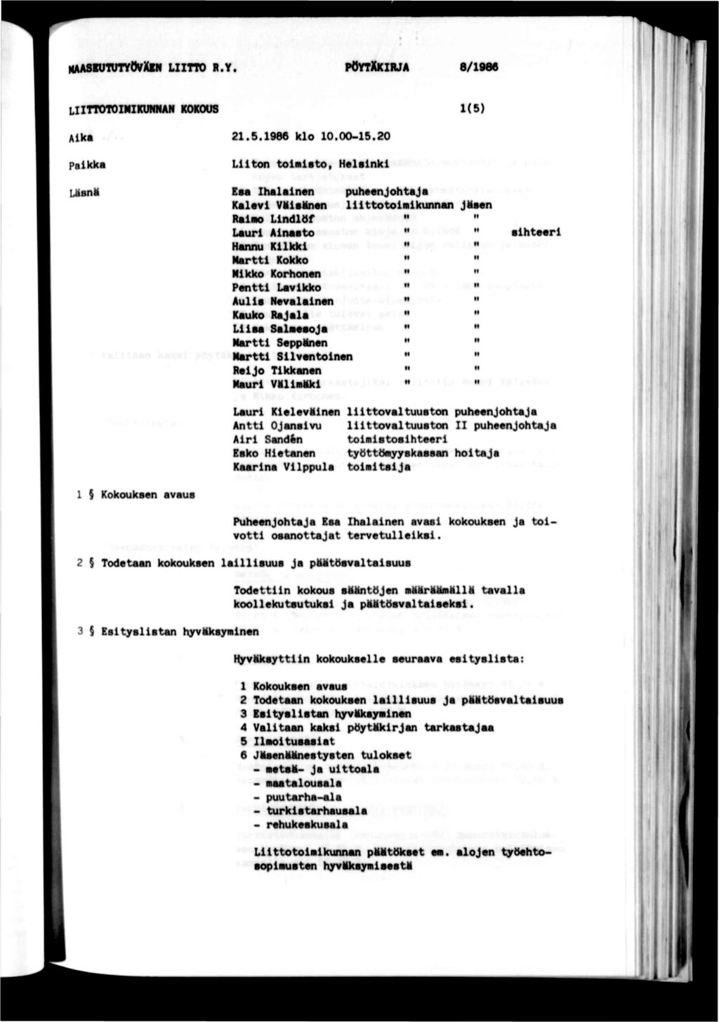 MAASBUUTYOrXBN LTTO R.Y. poytxkrja 8/1966 LlnOTOMKUNAN KOKOUS 1(5) Aka 21.5.1966 klo 10.00-15.