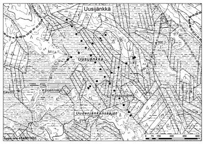 Kolarissa tutkitut suot, niiden turvevarat ja käyttökelpoisuus, osa 1 8. Uusijänkkä 8. Uusijänkkä (kl. 2642 02, x = 7447,5, y = 2506,9) sijaitsee Kolarin kuntakeskuksesta noin 28 km kaakkoon.