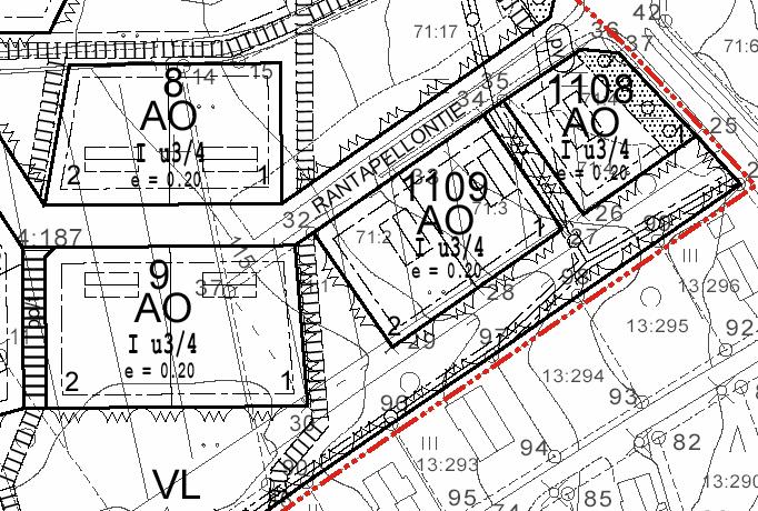 6.5 Korttelit 8, 9, 1108 ja 1109 Asemakaava: Kerrosluku I u ¾. Rakennusoikeus 0,20 x tontin pinta-ala. Kortteli 1108 kuuluu pohjavesialueeseen. Rakennusten ohjeellinen sijoitus ks. Liite 2.