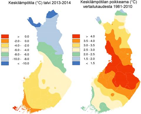KUVA 1. Talven keskilämpötila (Talven 2013-2014 sää) 2.1.2 Sade- ja lumiolot Lumentulo tuo yleensä aina lisätöitä talvibetonoinnille, koska lumi on poistettava työtasoilta sekä muoteista.