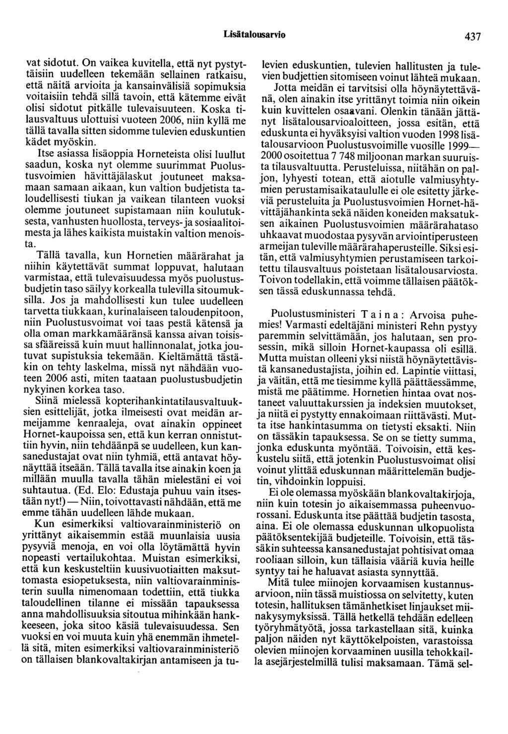 Lisätalousarvio 437 vat sidotut.