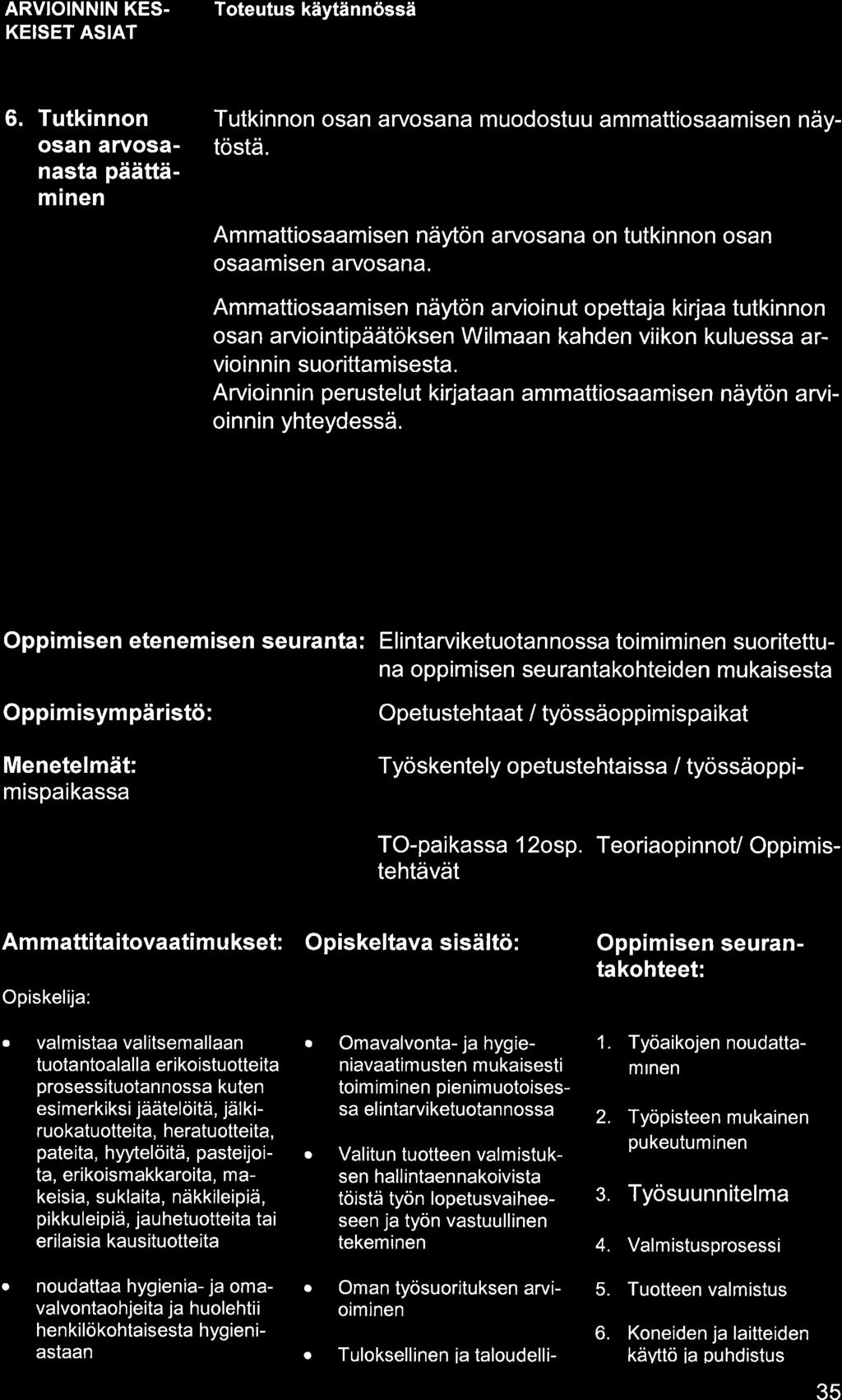 ARVIOINNIN KES. KEISET ASIAT 6. Tutkinnon osn ryosnst päättäminen Tutkinnon osn ryosn muodostuu mmttiosmisen näytöstä. Ammttiosmisen näytön rvosn on tutkinnon osn osmisen rvosn.