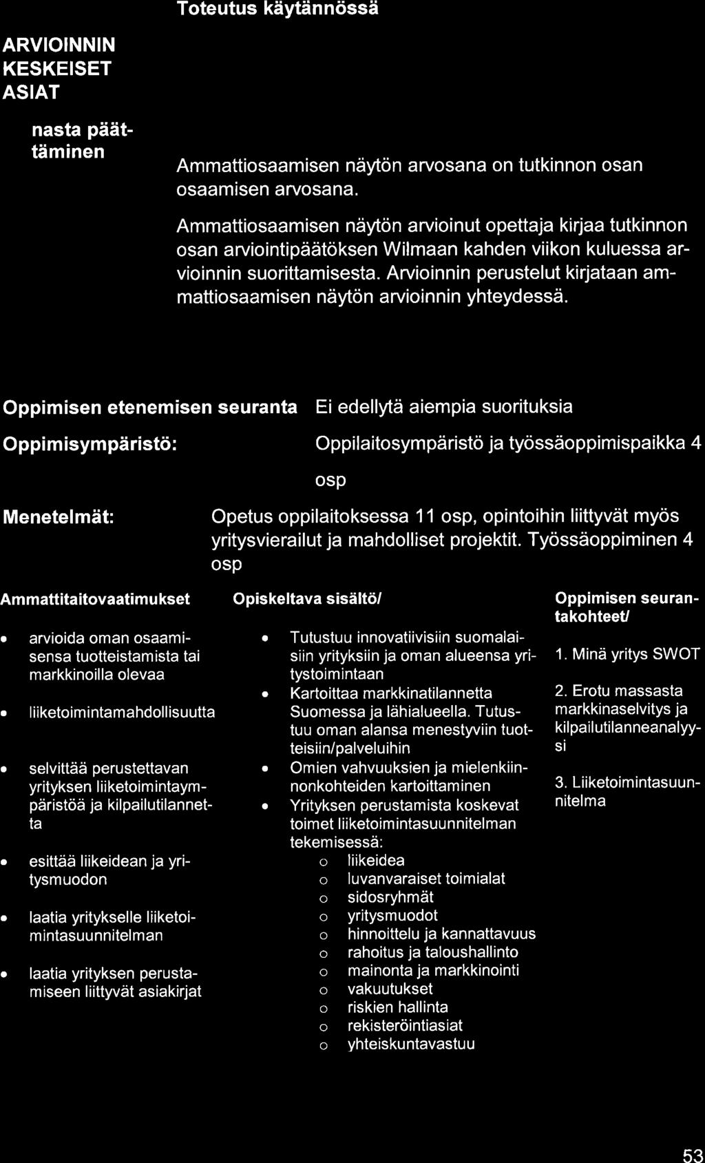 ARVIOINNIN KESKEISET ASIAT nst päättäminen Ammttiosmisen näytön rvosn on tutkinnon osn osmisen ryosn.