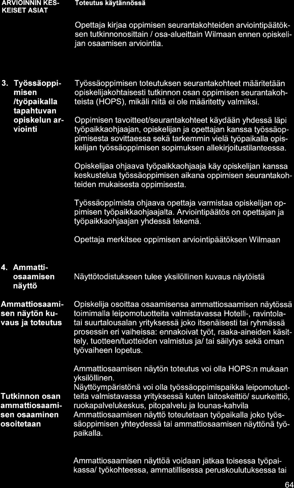 ARVIOINNIN KES. KEISET ASIAT Opettj ki rj o ppi m isen seu r nt ko hteid en rvio i nti päätö k- sen tutkinnonosittin / os-lueittin Wilmn ennen opiskelijn osmisen rviointi. 3.