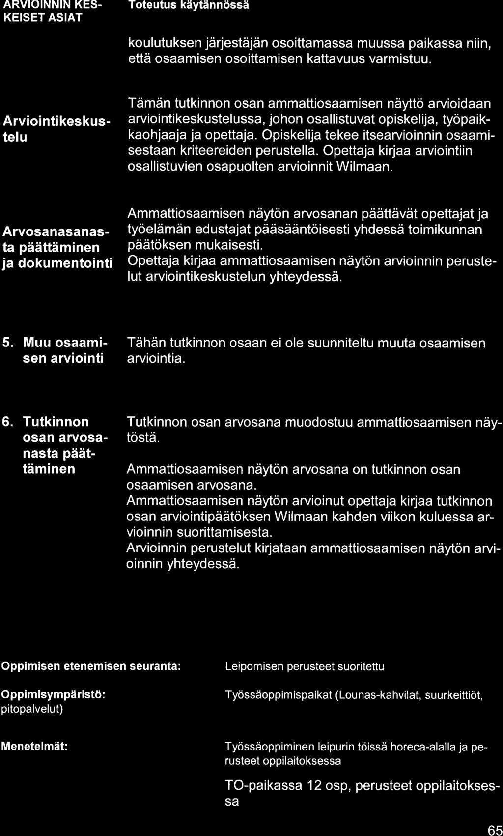 ARVIOINNIN KES. KEISET ASIAT koulutuksen järjestäjän osoittmss muuss pikss niin, että osmisen osoittmisen kttvuus vrmistuu.