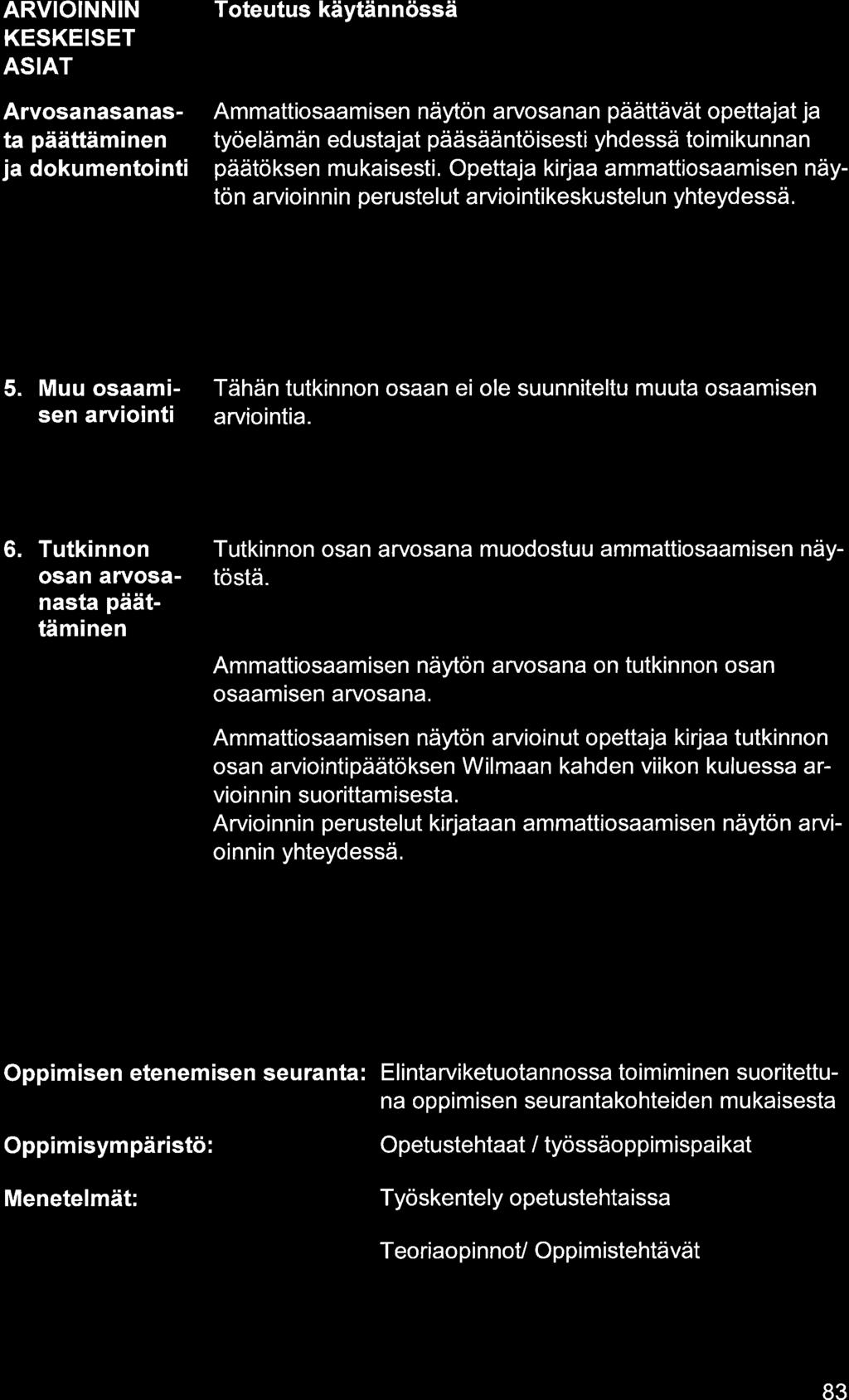 ARVIOINNIN KESKEISET ASIAT Arvosnsnst päättäminen j dokumentointi Ammttiosmisen näytön rvosnn päättävät opettjt j työelämän ed ustjt pääsääntöisesti yhdessä toimikunnn päätöksen mukisesti.