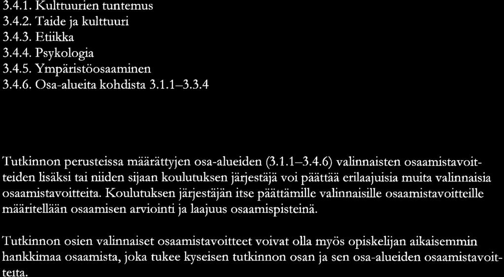 3.4. 1. Kulttuurien tuntemus 3.4.2. T ide j kulttuuri 3.4.3. Etükk 3.4.4. Psykologi 3.4.5. Ympäristöosminen 3.4.6. Os-lueit kohdist 3.7.7-3.3.4 2 2 7 2 2 19 osp 16 osp Tutkinnon perusteiss mààràtt jen os-lueiden Q.