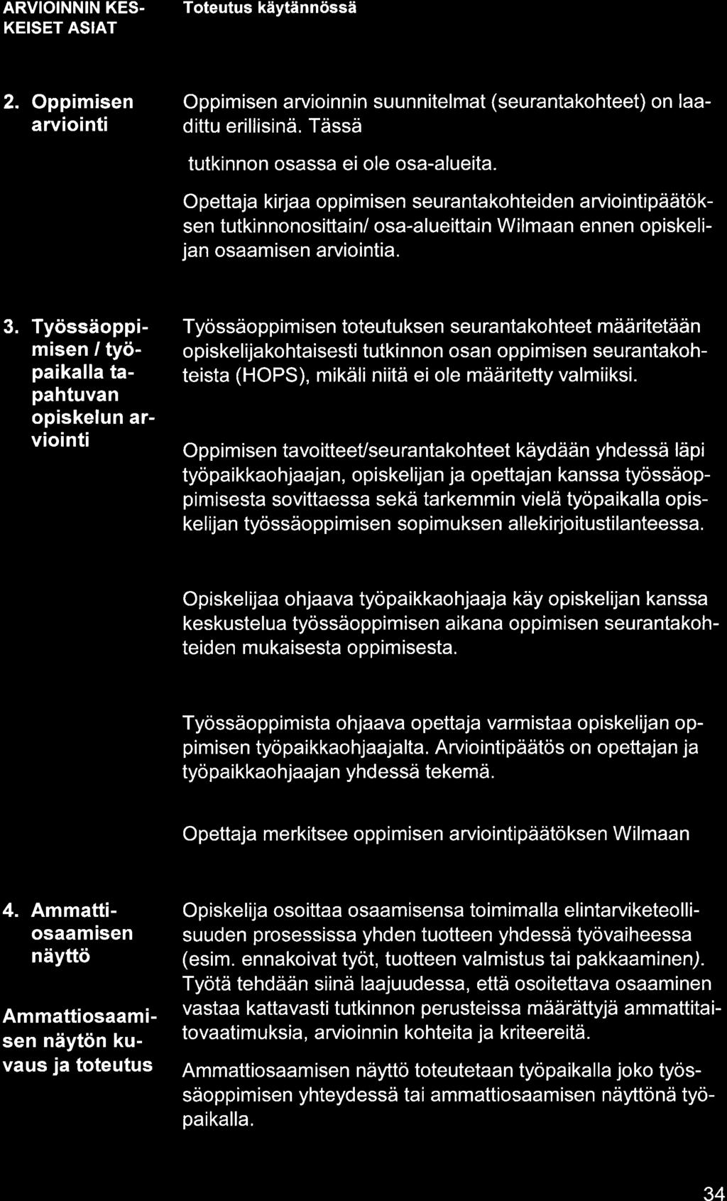 ARVIOINN N KES. KEISET ASIAT 2. Oppimisen rviointi Oppimisen rvioinn in suunnitelmt (seurntkohteet) on ldittu erillisinä. Tässä tutkinnon osss ei ole os-lueit.