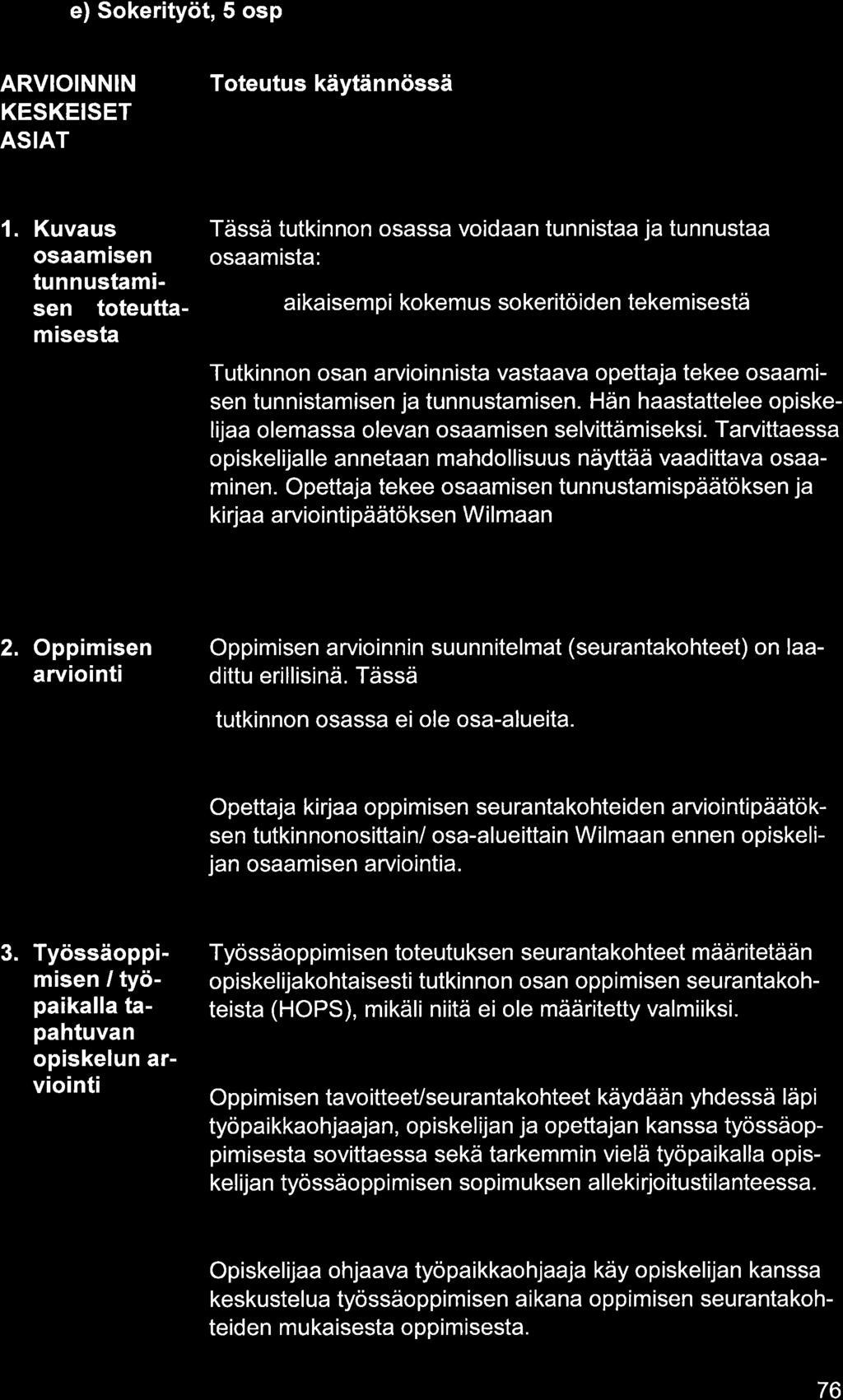 e) Sokerityöt, 5 osp ARVIOINNIN KESKEISET ASIAT 1.