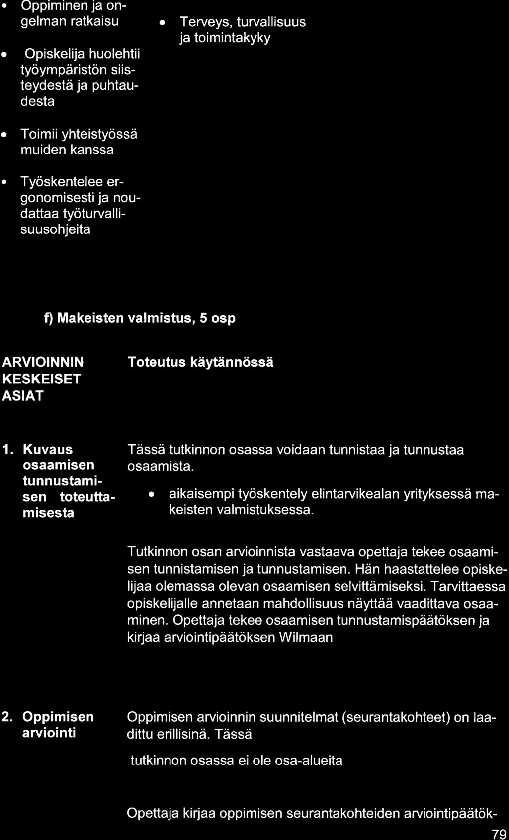 o Oppiminen j ongelmn rtkisu Opiskelij huolehtii työympäristön siisteydestä j puhtudest Terveys, turvllisuus j toimintkyky Toimii yhteistyössä muiden knss o Työskentelee ergonomisestij noudtt