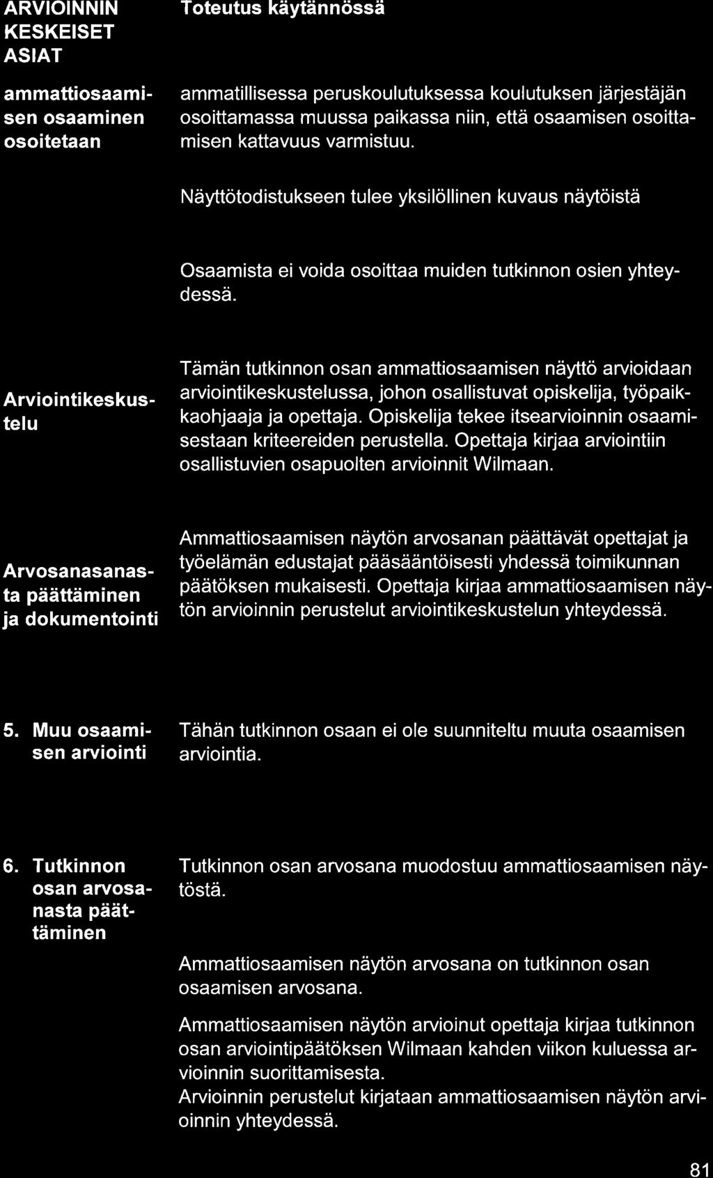 ARVIOINNIN KESKEISET ASIAT mmttiosmisen osminen osoitetn mmti I I isess pe ruskou I utu ksess kou I utu ksen jä rjestäjä n osoittmss muuss pikss niin, että osmisen osoittmisen kttvuus vrmistuu.