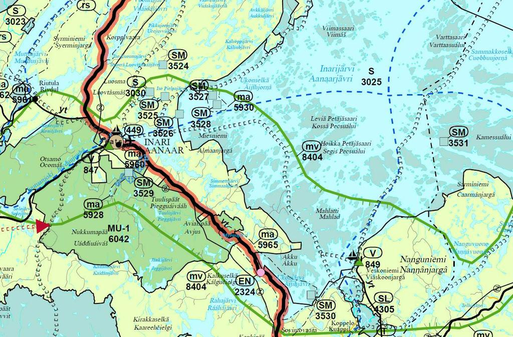 riympäristöä. Kylien kehittämistä pyritään tukemaan mm. pienyritystoiminnalla, matkailulla ja loma-asutuksella. Valtatie 4 on osoitettu kehittämismerkinnällä jk; jäämeren käytävä.