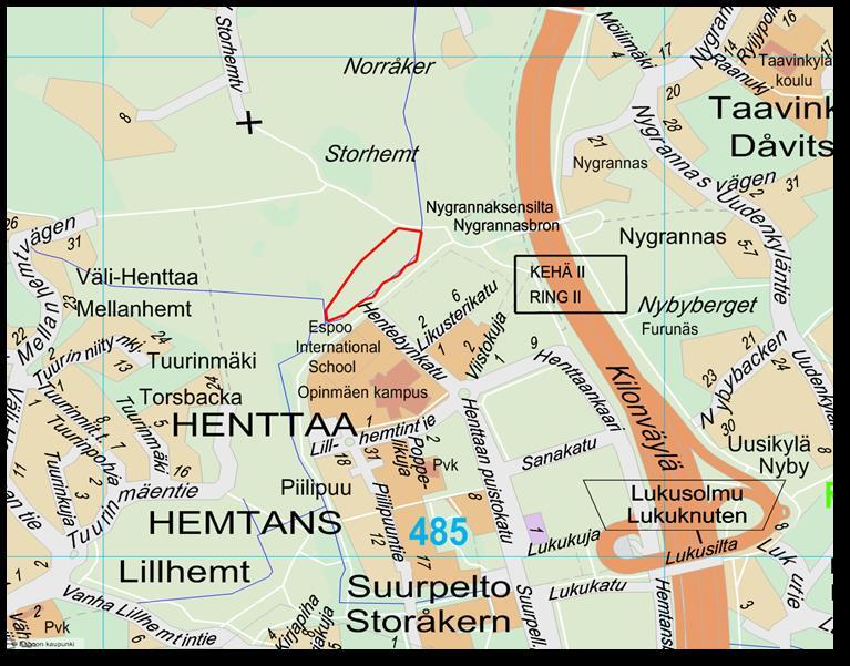 Espoon kaupunki Pöytäkirja 36 Valtuusto 20.03.2017 Sivu 26 / 79 Kartta 1. Kohteen sijainti opaskartalla Kartta 2.
