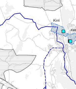 Ote Jyväskylän kaupungin yleiskaavan kartasta 4/7 Vesivarojen suojelua kuvaavalla kartalla 4/7 on osoitettu Kirrin pohjavesialueen rajaus.