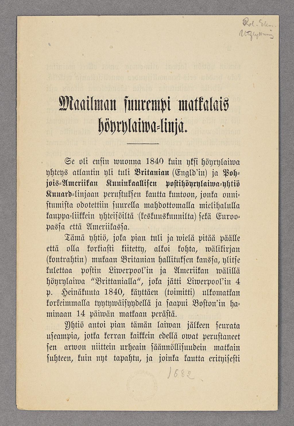 Mo(. TLLLTH.. Jjssikzeikspz Maailman suurempi szmatkalais höyrylaiwa-linjaä.