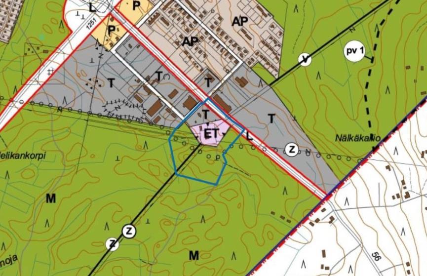 Kuva 4. Ote yleiskaavasta. Suunnittelualueen rajaus on osoitettu sinisellä rajauksella.