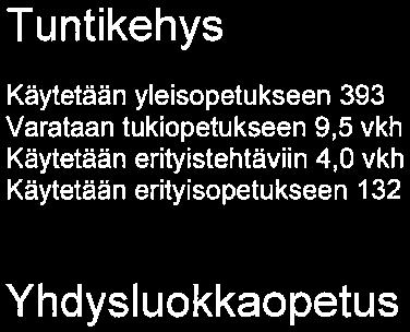 Kostian koulu Sivu 4/10 Tuntikehys Käytetään yleisopetukseen 393 vkh Varataan tukiopetukseen 9, 5 vkh Käytetään erityistehtäviin 4, 0 vkh Käytetään erityisopetukseen 132 vkh Yhdysluokkaopetus