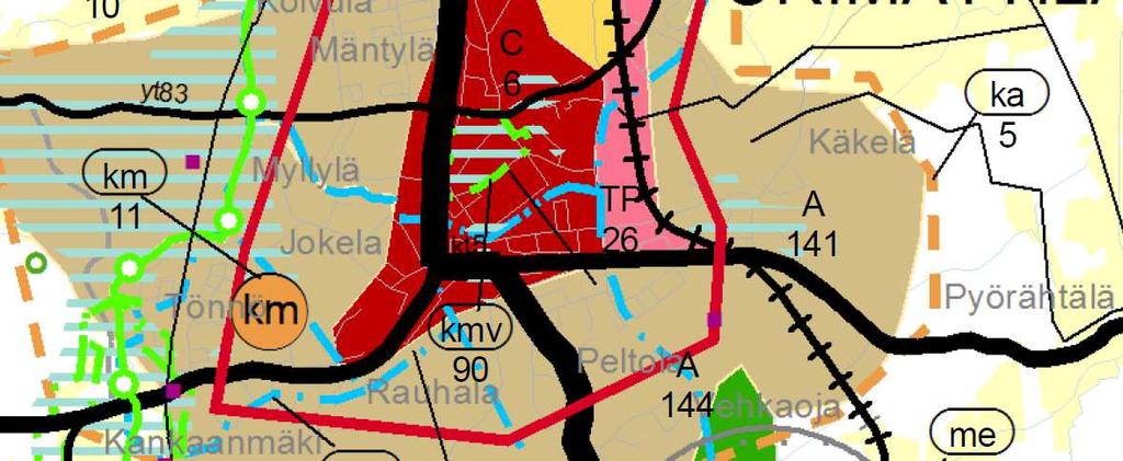 Lisäksi suunnittelualue on tärkeätä pohjavesialuetta (pv1). Kuva 4. Ote osayleiskaavasta.