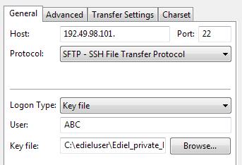 4 (10) 6.1 SFTP Palvelin SFTP palvelu löytyy palvelimelta, jonka IP-osoite on 192.49.98.101 SFTP tiedonsiirtoon käytetty portti on 22, sama jota käytetään SSH yhteyksiin.