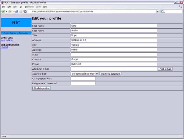 Käyttäjälle lisätään uusi sähköpostiosoite kirjoittamalla se sille varattuun kenttään ja painamalla painiketta Add new e-mail.