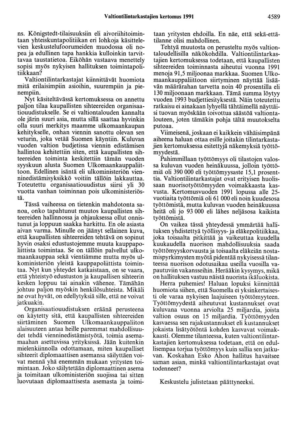 Valtiontilintarkastajien kertomus 1991 4589 ns.