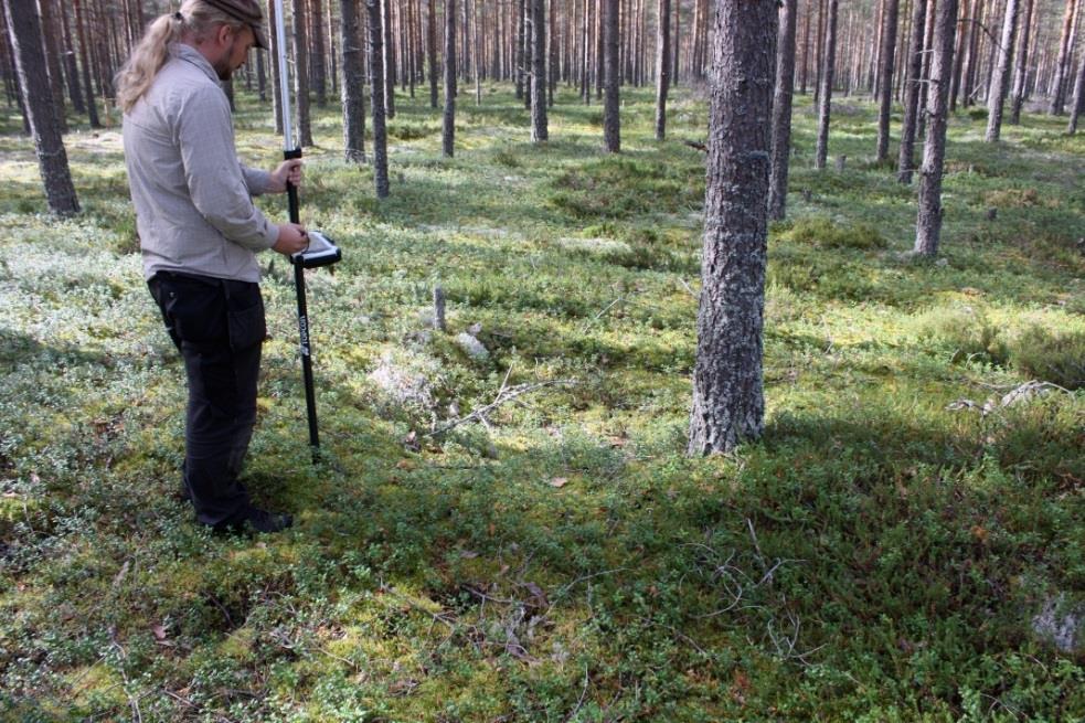 4. TUTKIMUSMENETELMÄT 14 Kartoituksessa tarkastettiin silmämääräisesti Rimpikankaan aiempien tutkimuksien aikana havaittuja kuoppia, painanteita ja muita rakenteita sekä etsittiin tunnetun