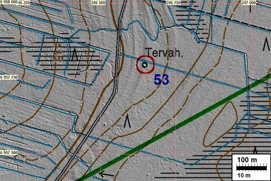 21 54 KURIKKA KARILUOMA uusi kohde kiinteä muinaisjäännös historiallinen valmistus: tervahauta Koordin: N: 6953 883 E: 253 880 Z: 158 ±1 m X: 6948 215 Y: 1561 647 P: 6956 799 I: 3253 952 Huomiot: